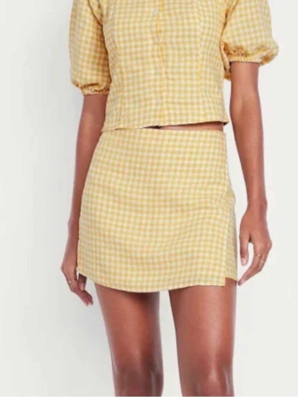 Old Navy: Butter Yellow Gingham Mini Wrap Skort